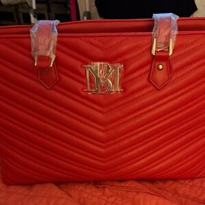 Badgley Mischka Red Quilted Shoulder Bag with Gold Hardware